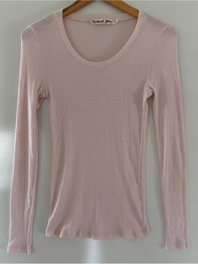 Michael Stars Juliet Top Long Sleeve Crewneck Thermal Tee Large Pink